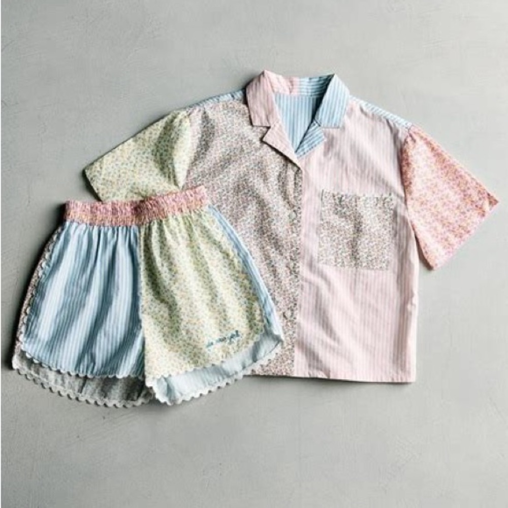 Zara x Sea NY Mixed-Pattern Patchwork Floral Short Sleeve Shirt in Pastel Colors